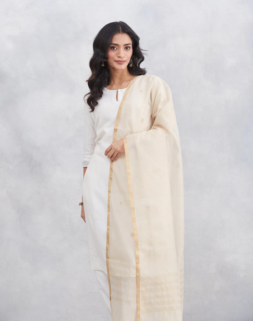 Beige Cotton Silk Blend Dupatta