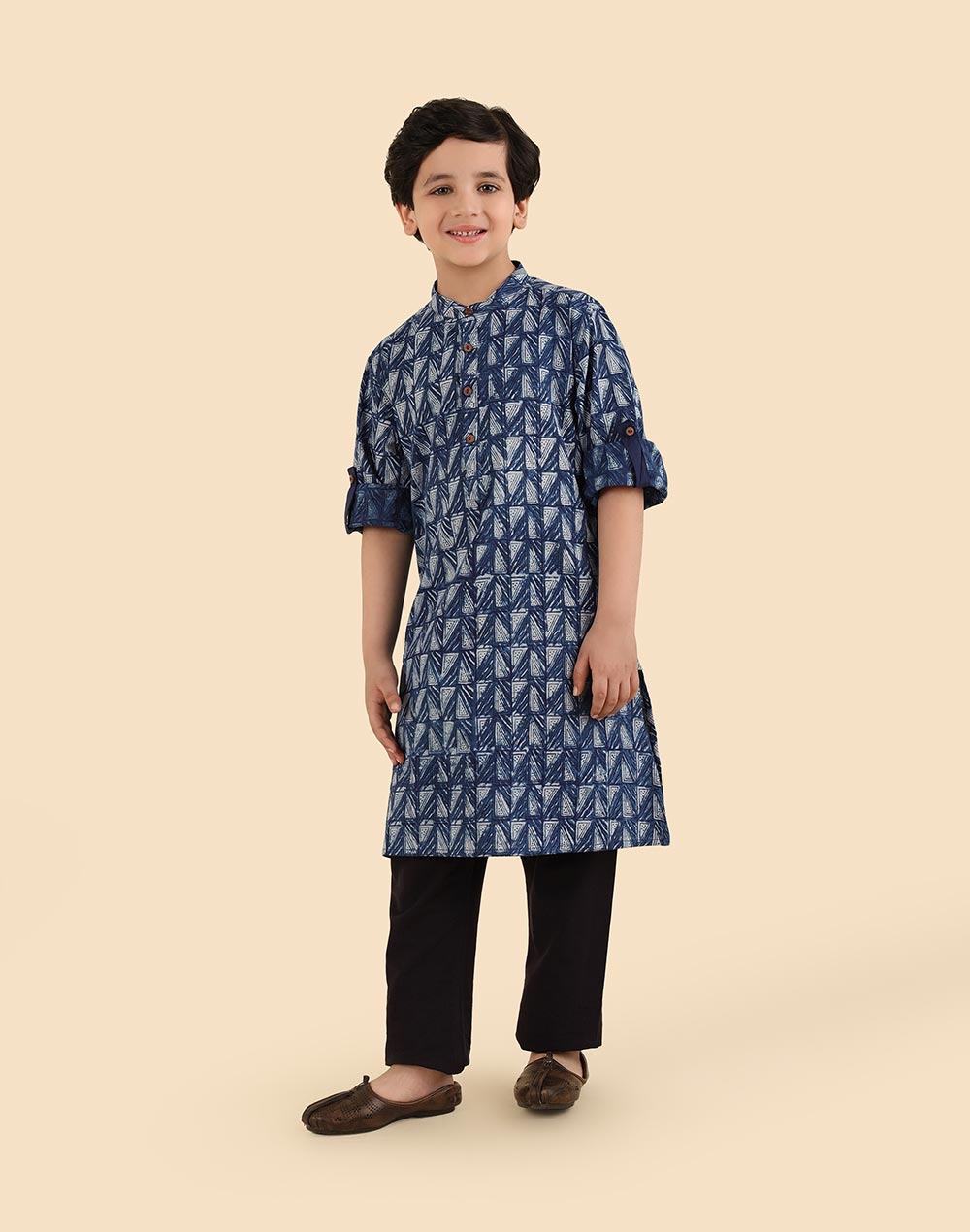 Indigo Cotton Dabu Printed Kurta Long