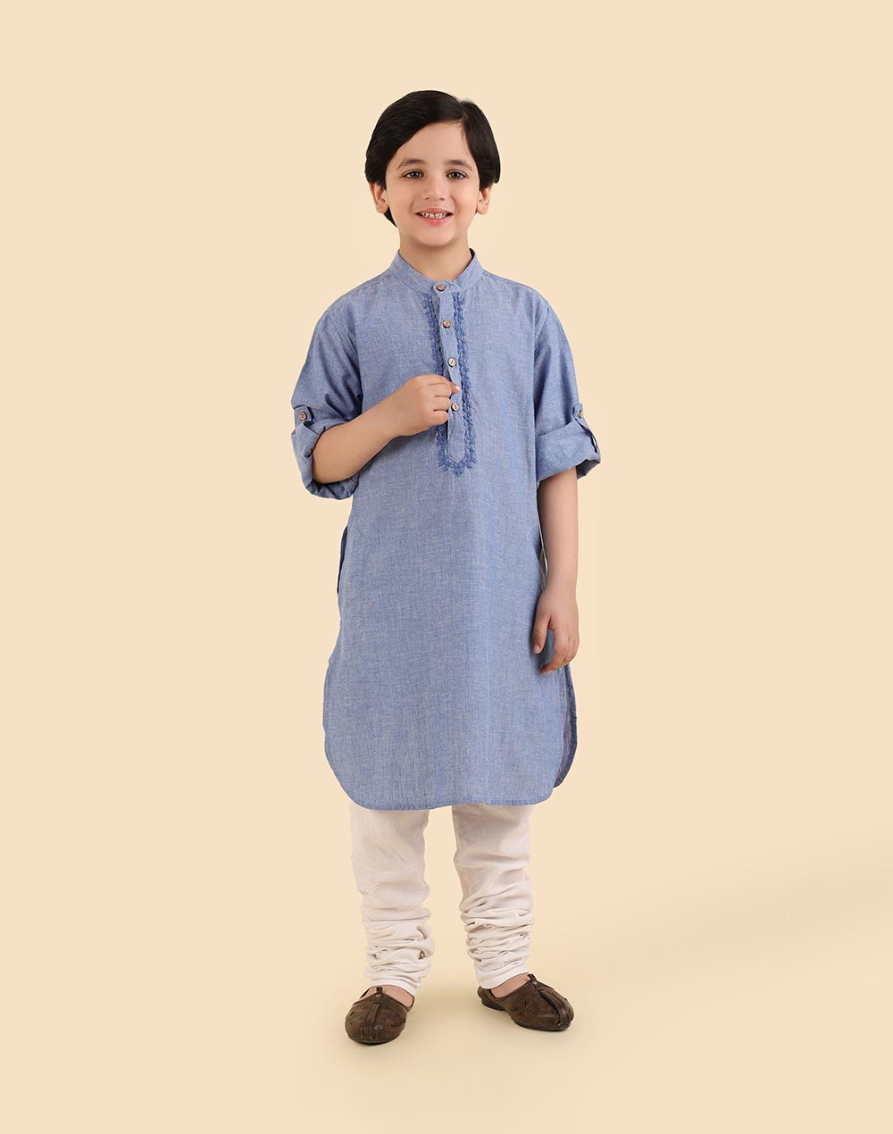 Blue Cotton Chikankari Kurta Long