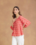 Red Rayon Blend Printed Top