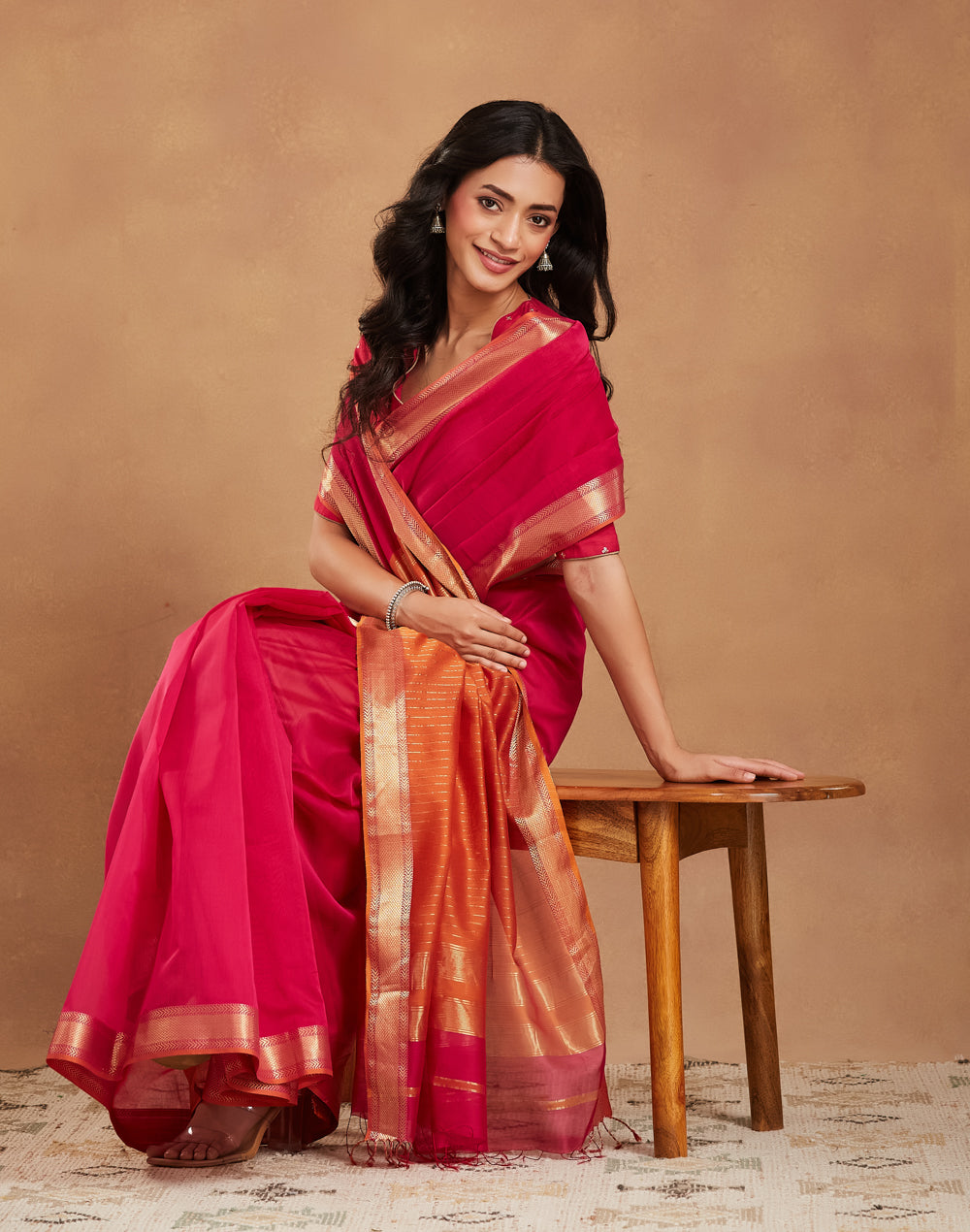Magenta Cotton Silk Blend Maheshwari Sari