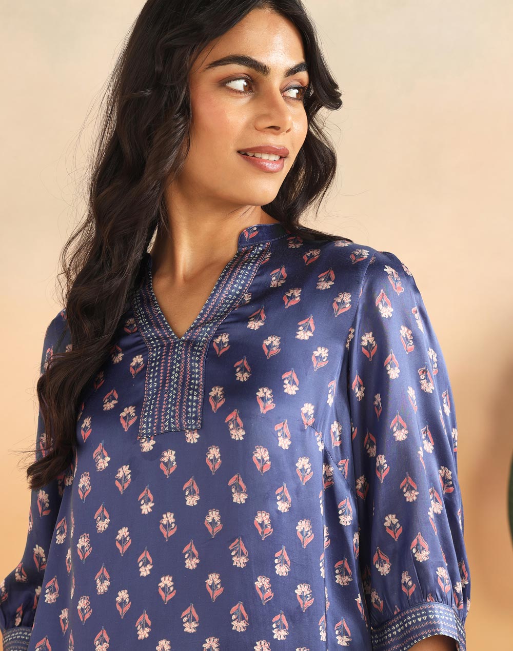 Blue Rayon Blend Hand Block Printed Helen Top