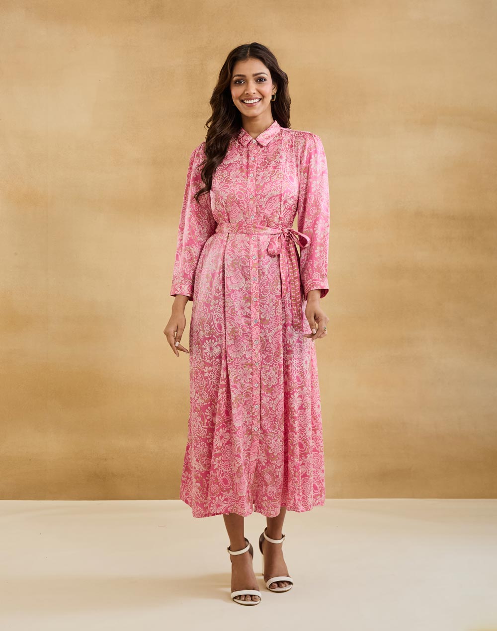 Pink Rayon Blend Hand Block Printed Maxi