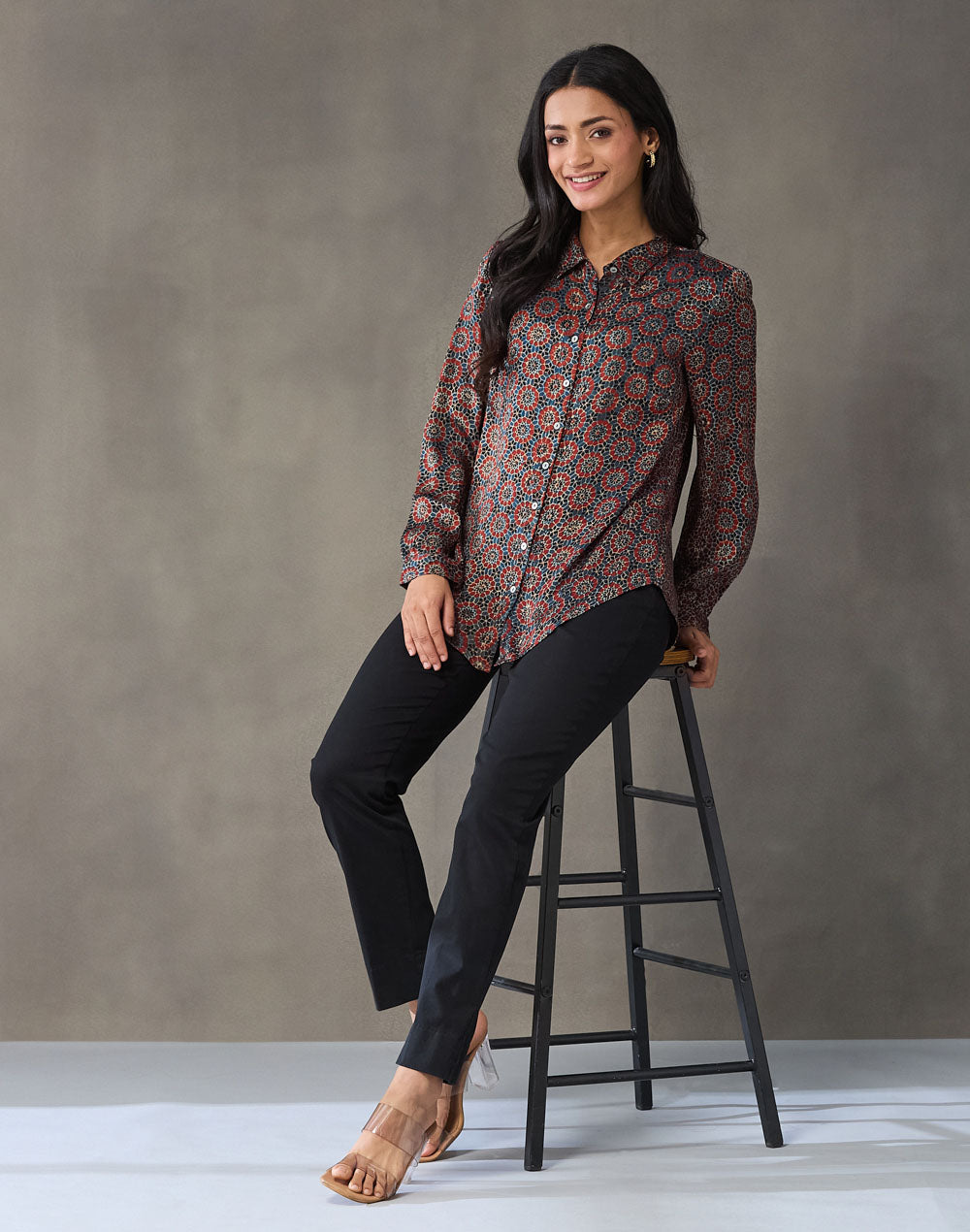 Blue-Red Rayon Blend Geometric Shirt