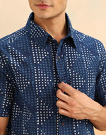 Indigo Cotton Dabu Printed Bush Shirt