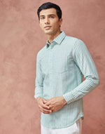 Green Cotton Blend Striped Shirt