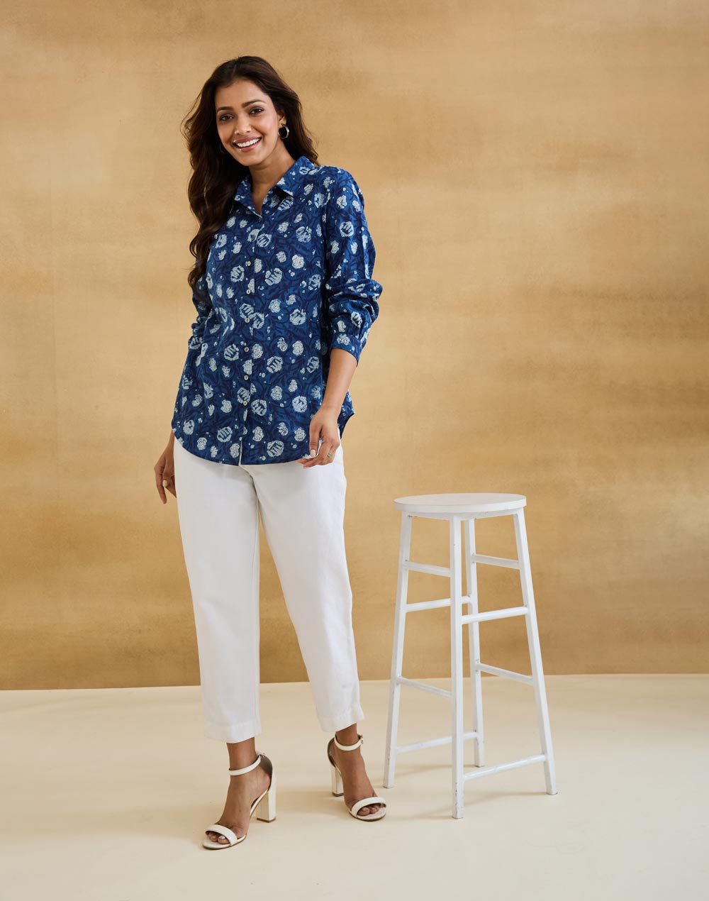 Indigo Cotton Dabu Printed Alma Shirt