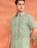 Green Cotton Hand Block Printed Bush Shirt