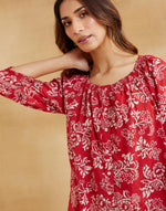 Red Cotton Hand Block Printed Top