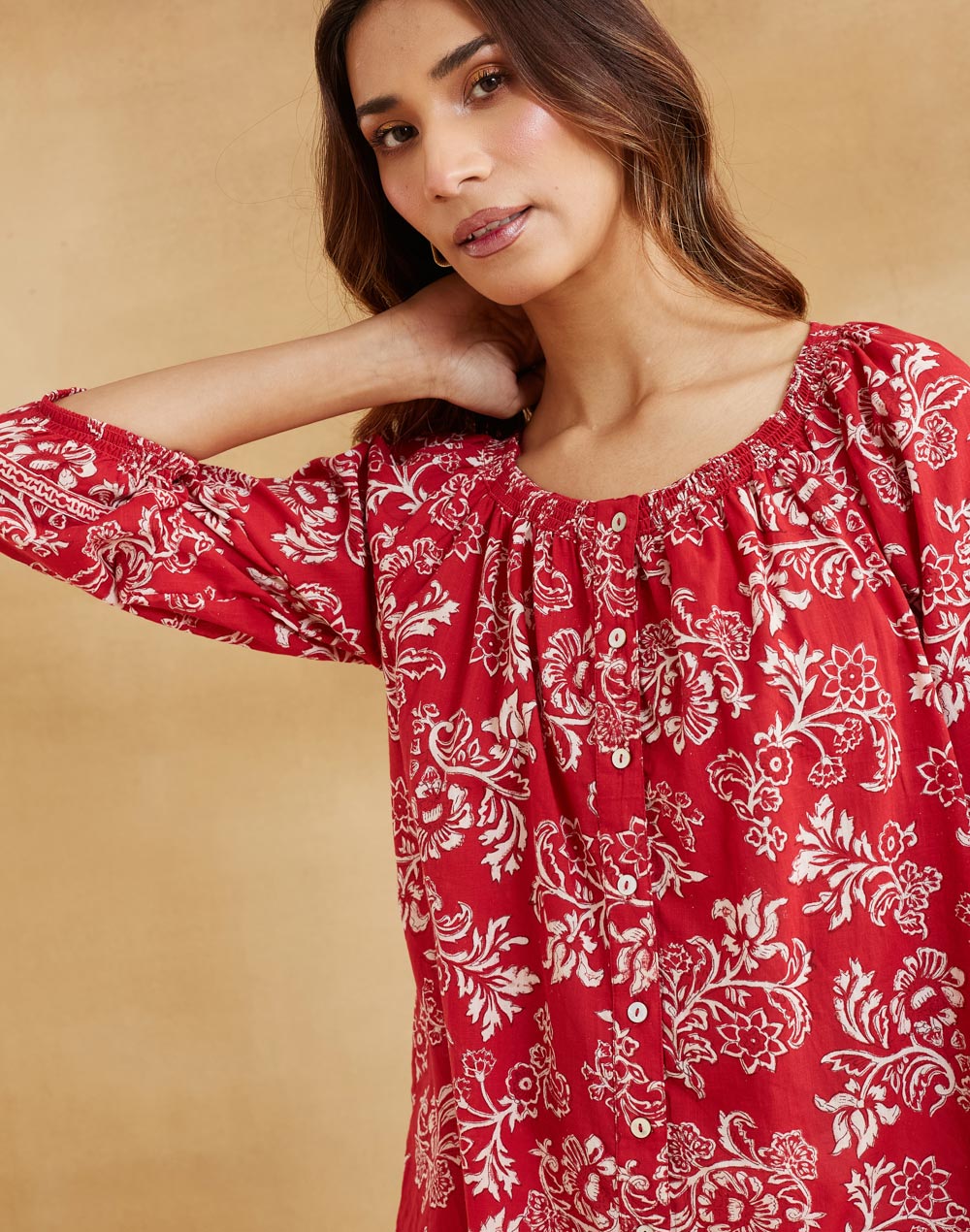 Red Cotton Hand Block Printed Top