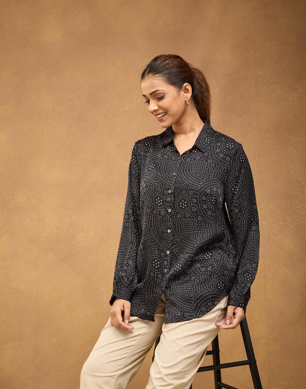 Black Rayon Blend Ajrakh Printed Allure Shirt