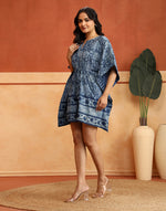 Indigo Cotton Dabu Printed Kaftan