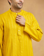 Yellow Viscose Blend Dobby Slim Fit Long Kurta