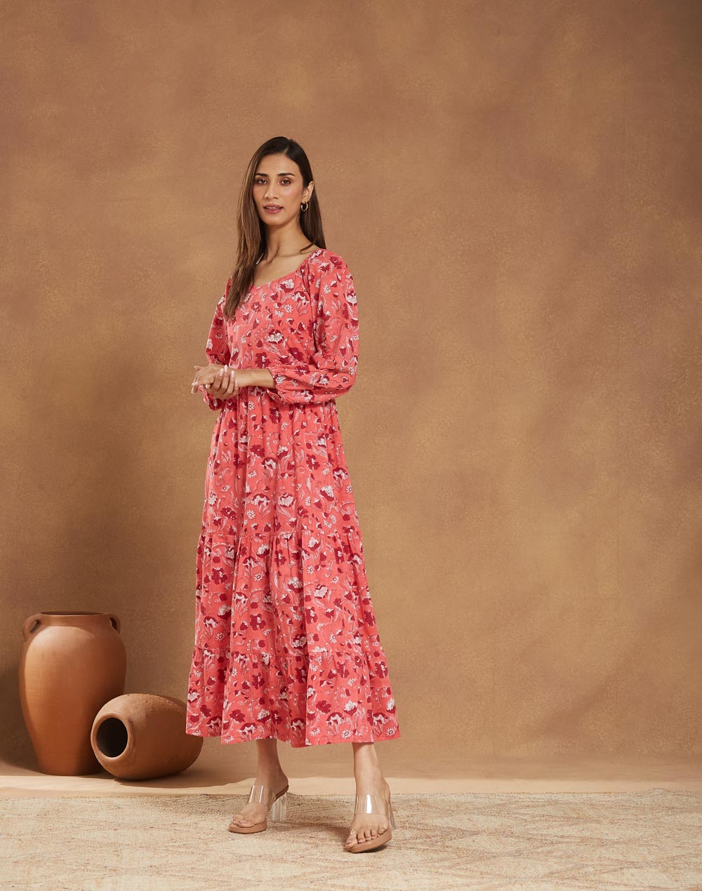 Pink Cotton Printed Maxi