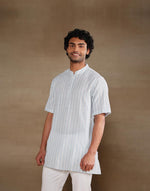 Blue Cotton Stripe Short Kurta