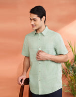 Green Cotton Hand Block Printed Bush Shirt