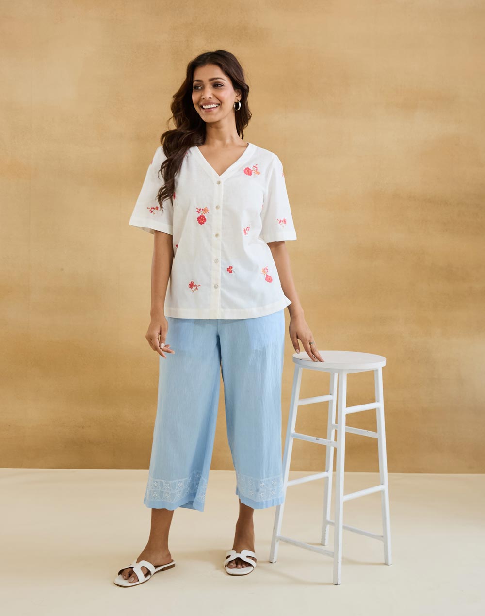 Light Blue Cotton Chikankari Cullotes