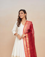 Red Cotton Silk Blend Hand Block Printed Dupatta