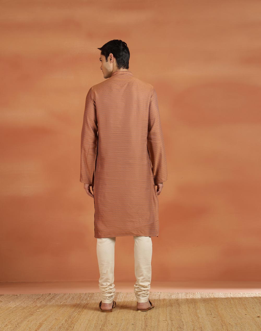 Orange Viscose Silk Slim Fit Long Kurta