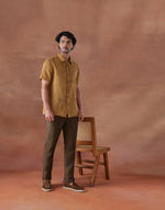 Mustard Linen Hand Block Printed Bush Shirt
