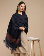 Navy Blue Wool Shawl Wrap for Women from Fabindia UK