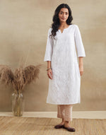 White Cotton Chikankari Long Kurta