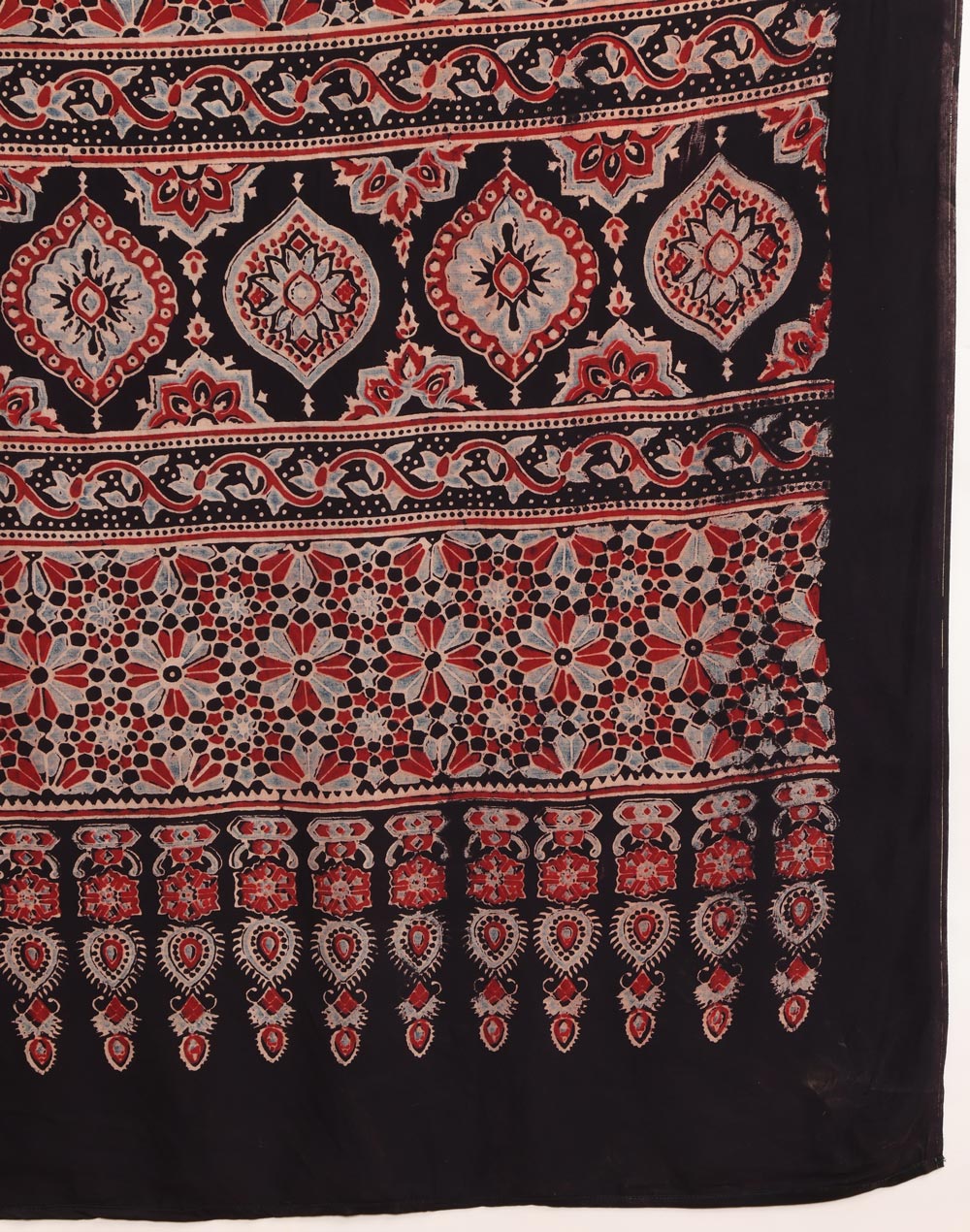 Black Viscose Blend Ajrakh Printed Sari