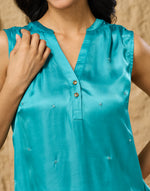 Aqua Rayon Blend Hand Embroidered Top
