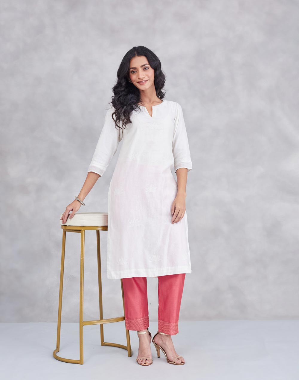 Pink Cotton Silk Embroidered Ethnic Pant