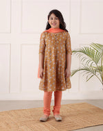 Mustard Cotton Silk Blend Hand Block Printed 3pc Churidar Set