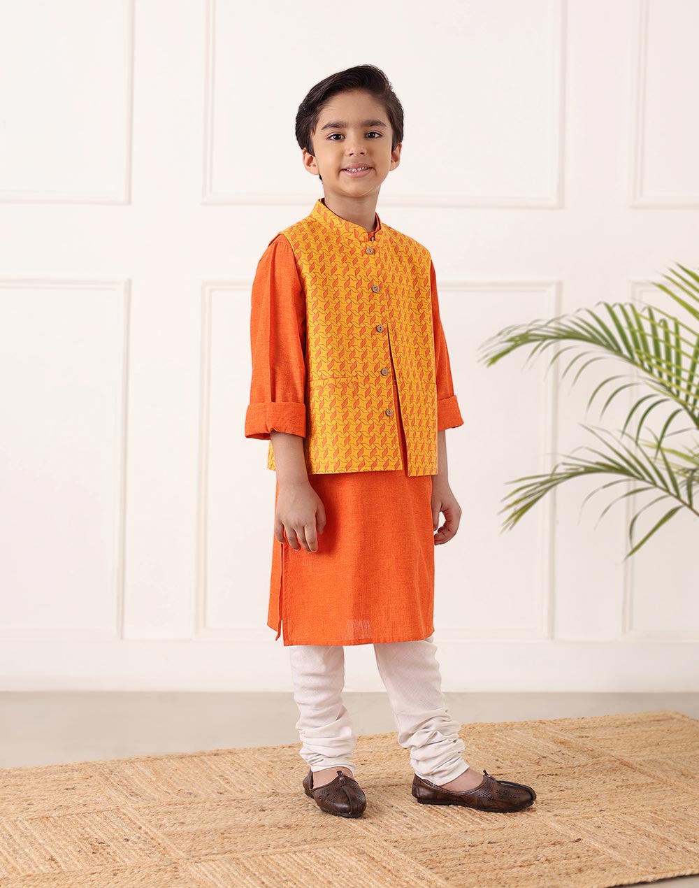 Orange Cotton Hand Block Printed 2pc Kurta Set