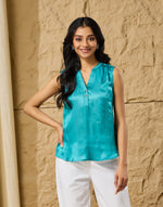 Aqua Rayon Blend Hand Embroidered Top