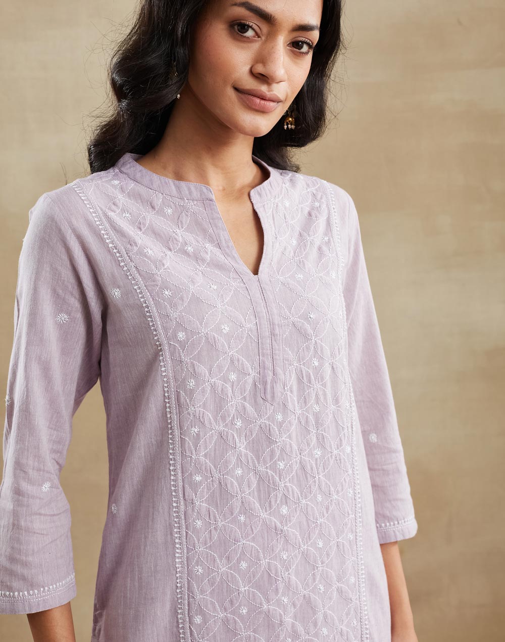 Purple Cotton Chikankari Long Kurta