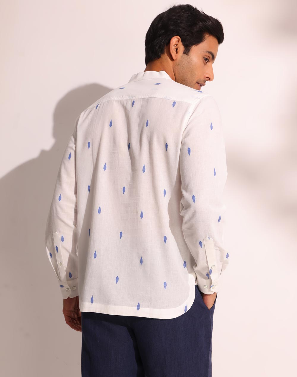 White Cotton Dobby Slim Fit Mid Placket Shirt
