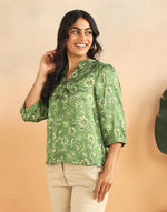 Green Rayon Blend Hand Block Printed Helen Top