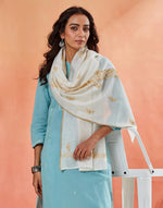 White Cotton Silk Blend Chikankari Shadowed Artistry Stole
