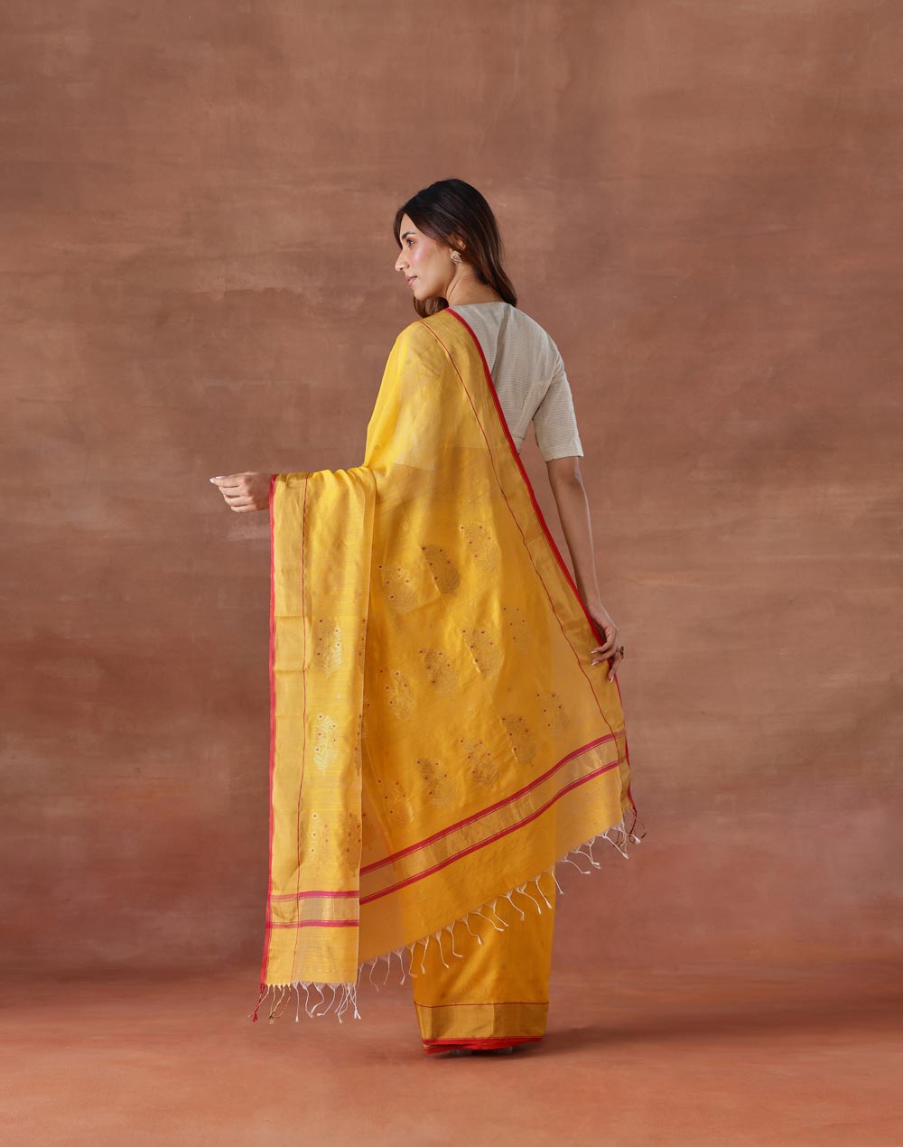 Yellow Cotton Silk Blend Woven Wonders Chanderi Sari