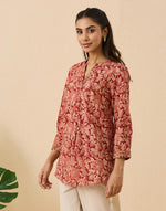 Red Cotton Kalamkari Printed Tunic