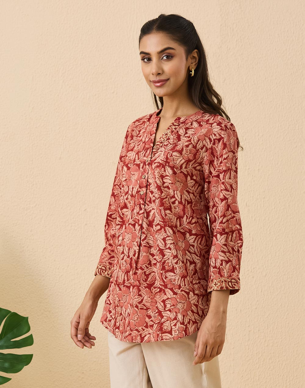 Red Cotton Kalamkari Printed Tunic