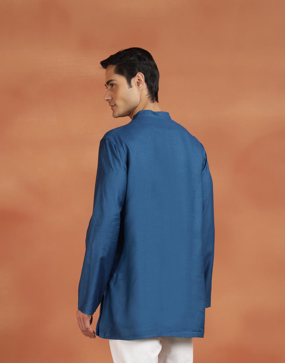 Blue Viscose Silk Short Kurta