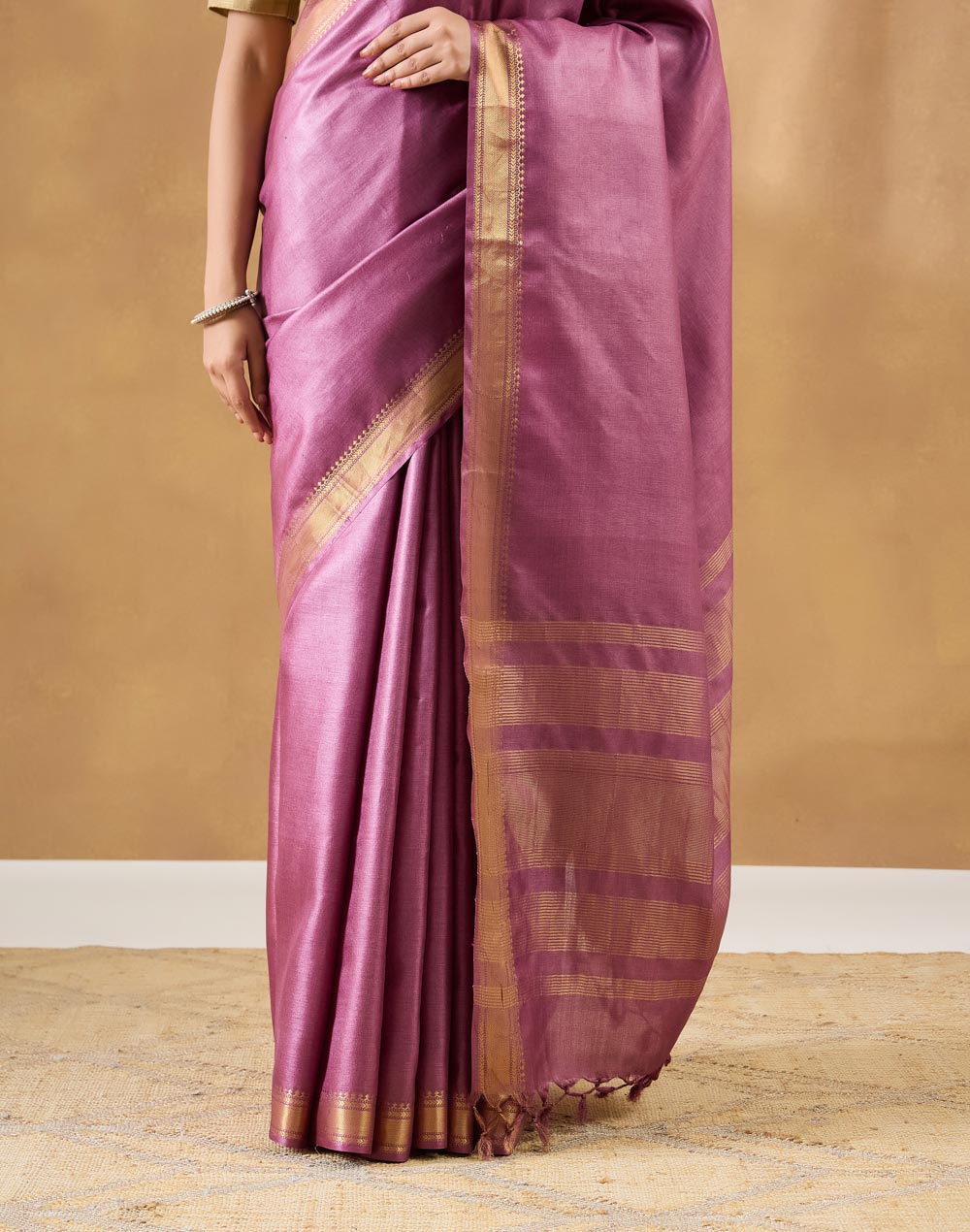 Purple Silk Blend Hand Woven Sari
