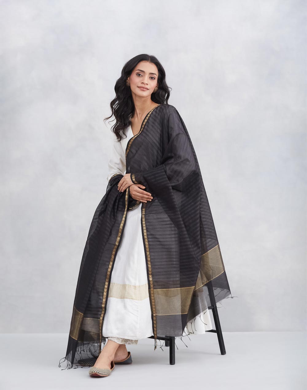 Black Cotton Silk Blend Dupatta