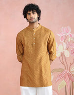Block print detail on the Mustard Block Print Short Kurta