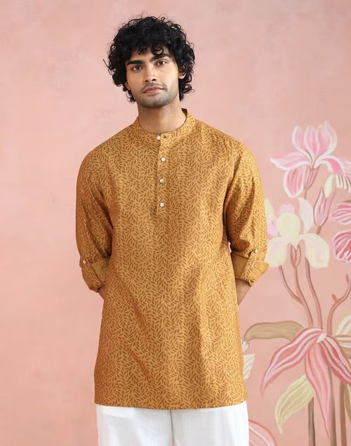 Block print detail on the Mustard Block Print Short Kurta