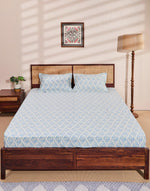 Blue Prachi Cotton Bed Sheet With 2 Pillow Covers