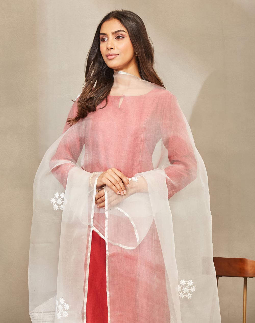 Natural Silk Blend Chikankari Dupatta