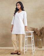 Beige Cotton Chikankari Ethnic Pant