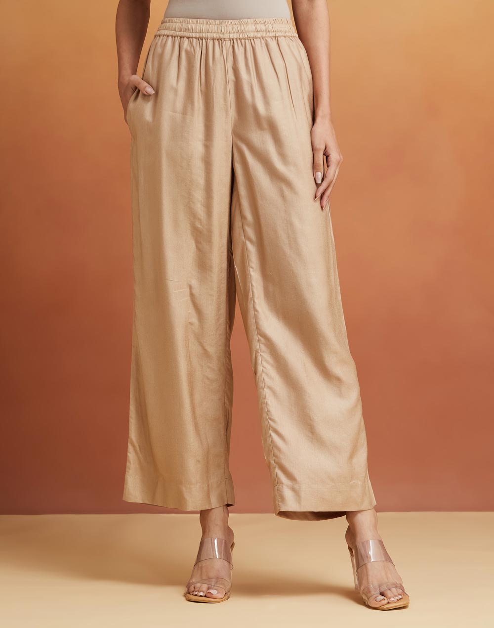 Beige Viscose Silk Pallazo