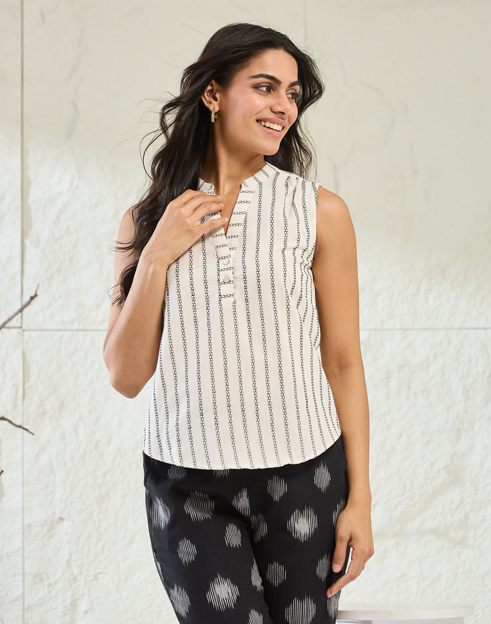 White Cotton Striped Top