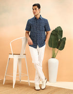Indigo Cotton Dabu Printed Kai Slim Fit Shirt